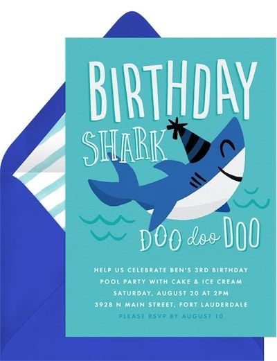 Beach birthday party: Birthday Shark Invitation