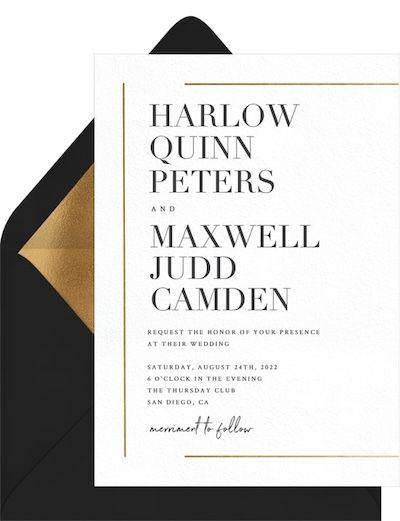 Elegant wedding invitations: Gold Bar Accents Invitation