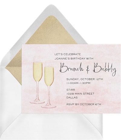 Birthday brunch: Watercolor Brunch and Bubbly Invitation