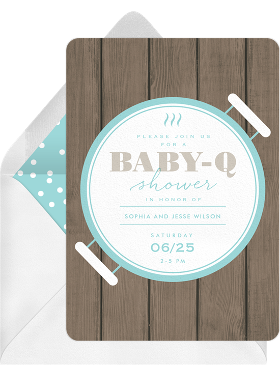 Baby shower invitations for boys: the Backyard Baby-Q invitation design from Greenvelope