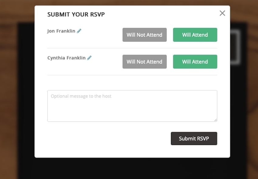 Example of an RSVP in Greenvelope