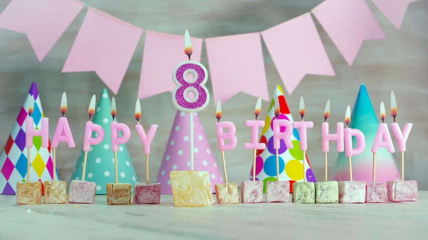 8 year old birthday party ideas: HAPPY 8 BIRTHDAY candles