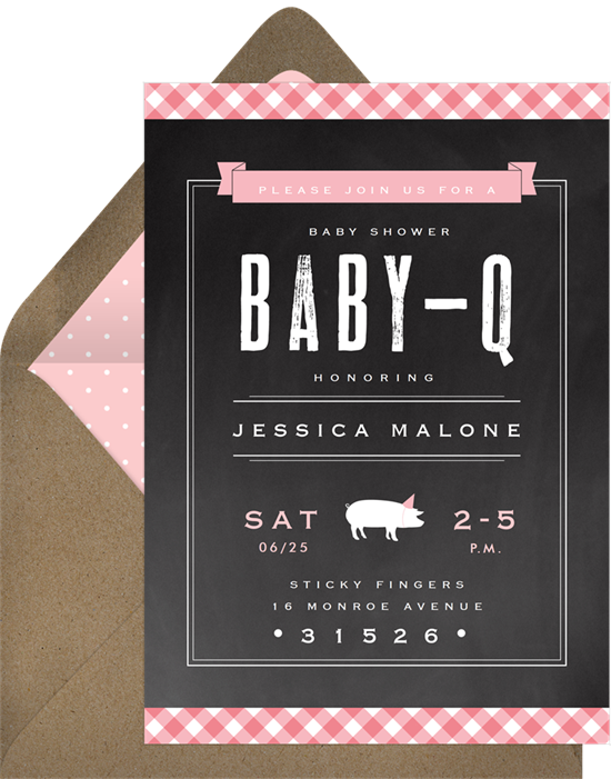 Gingham BBQ baby sprinkle invitations from Greenvelope