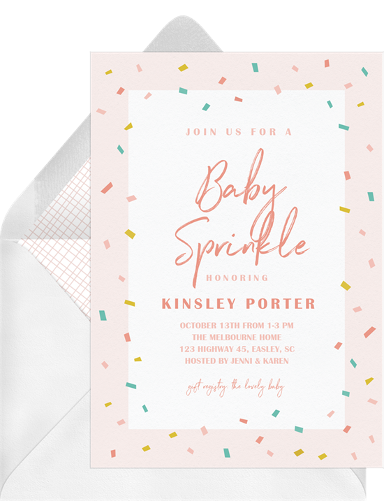 Sprinkle Confetti baby sprinkle invitations from Greenvelope