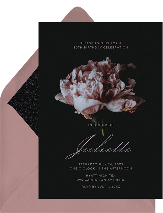 Tea party invitations: the Single Carnation invitation design from Greenvelope