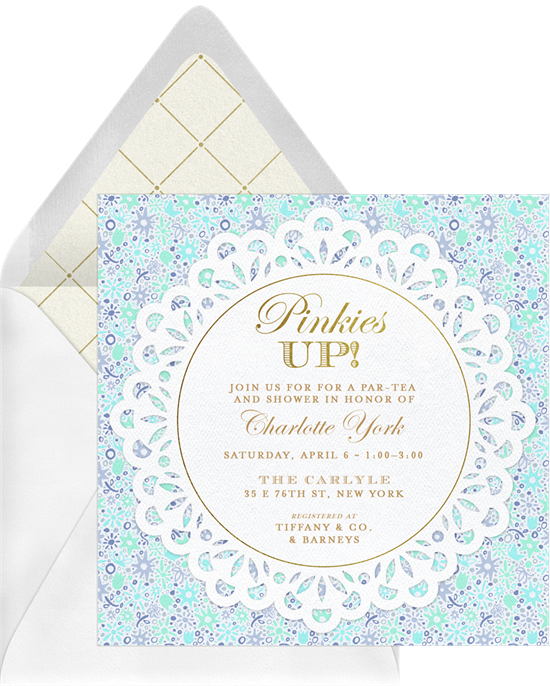 Tea party invitations: the Dainty Doily invitation design from Greenvelope