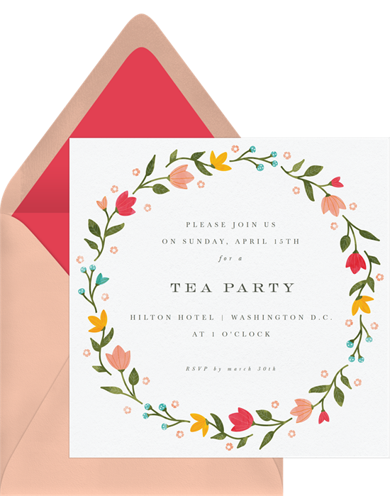 Tea party invitations: the Bright Spring Florals invitation design from Greenvelope