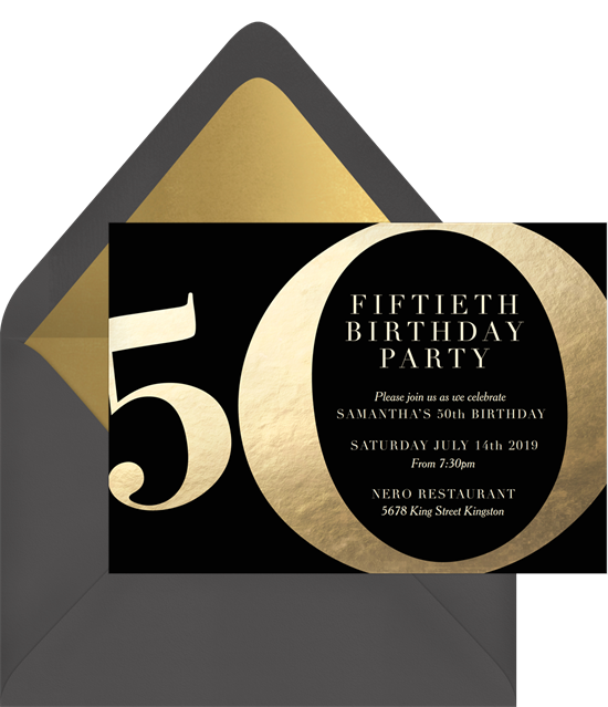 Golden 50th birthday invitations from Greenvelope