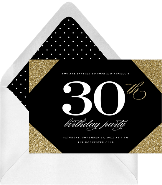 Glam Glitter Corners 50th birthday invitations from Greenvelope
