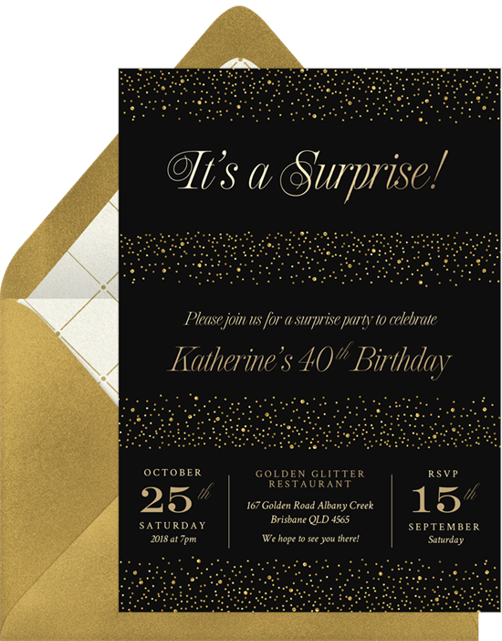 Shimmery Surprise 50th birthday invitations from Greenvelope