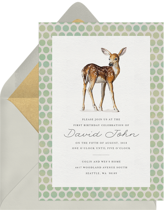 Cheerful Deer woodland baby shower invitations from Greenvelope