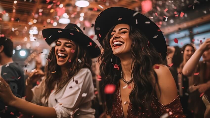 Western invitations: women happily wearing cowboy hats