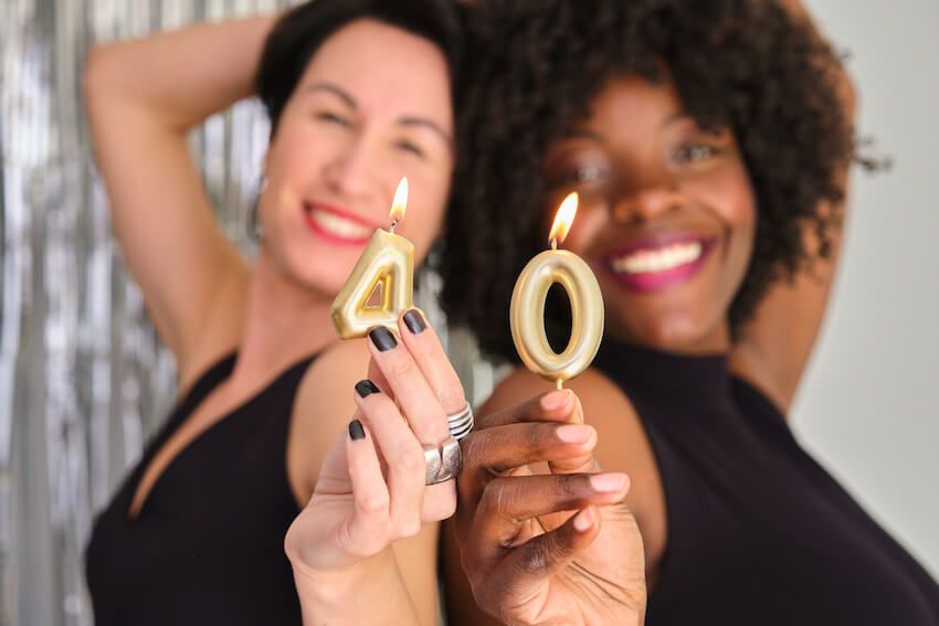 40th birthday wishes: women holding 2 lighted candles